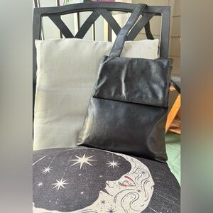 Vintage Lord & Taylor  Black Genuine Leather Shoulder Bag Handbag Rare 1990s